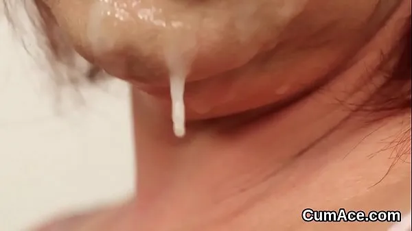 Watch Spicy honey gets cumshot on her face eating all the cream energy Clips